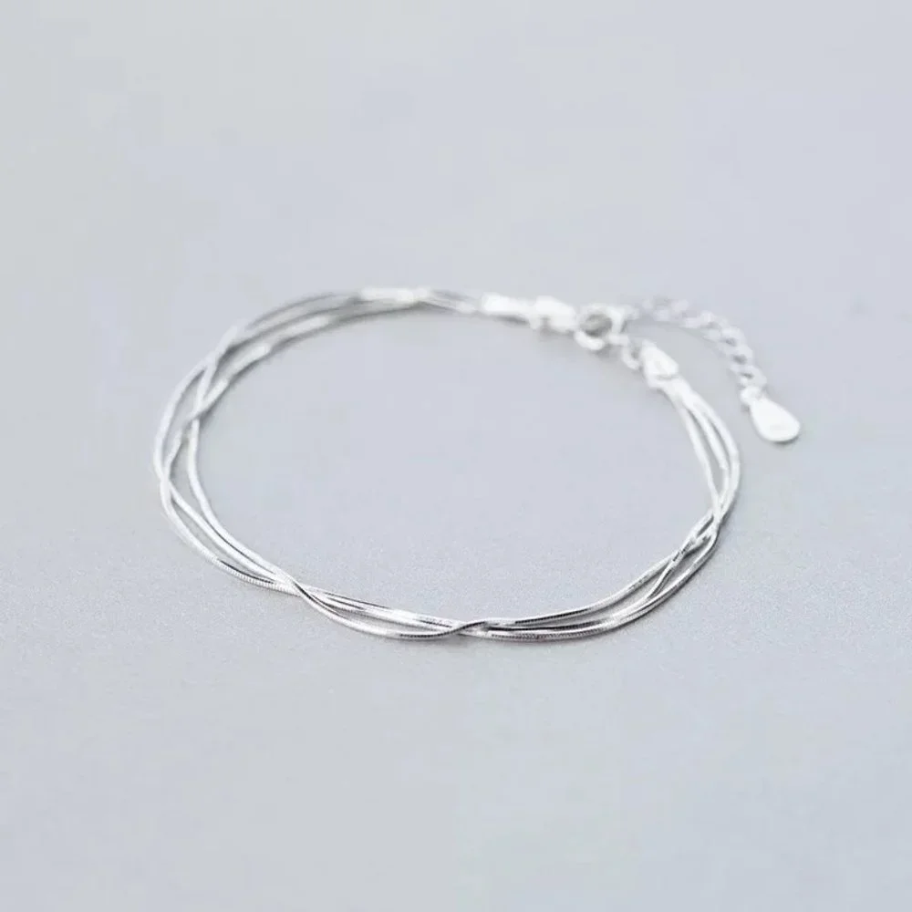 14k Gold Multi Layer Chain Bracelet/Anklet Sterling Silver - Picture 4 of 10